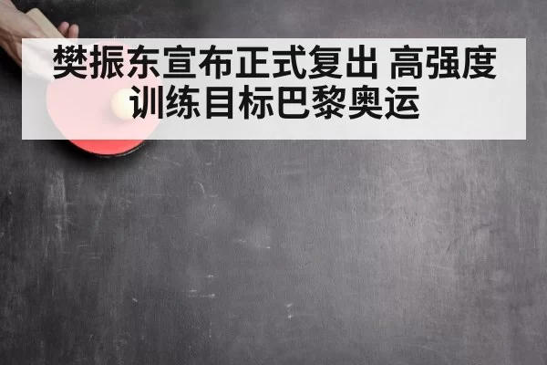 樊振东宣布正式复出 高强度训练目标巴黎奥运